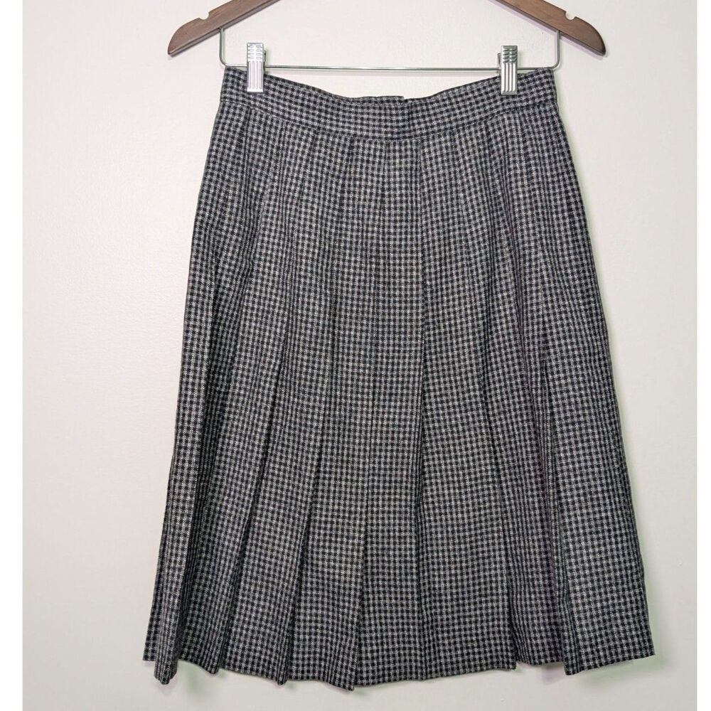 Vintage Casual Corner Houndstooth Skirt Black Gray Pleated Size 8 Academia - Picture 3 of 5